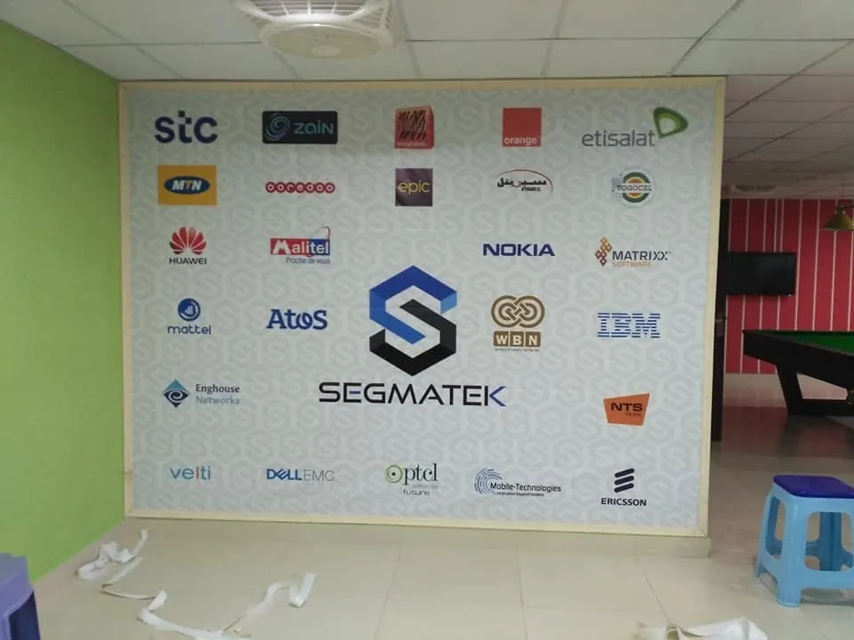 Segmatek logo wall in a reception